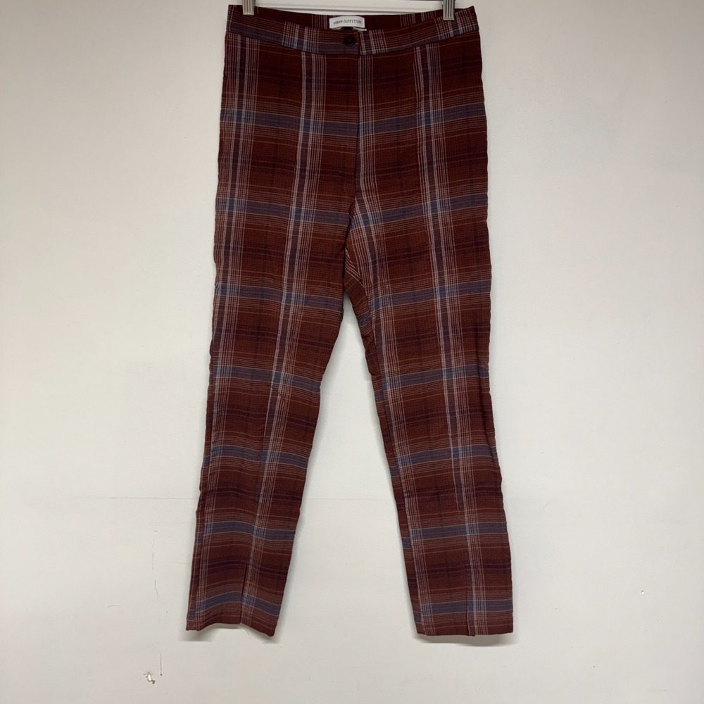 Urban Outfitters Indy Plaid Ankle Pants Womens 10 Stretch Split Hem High Rise